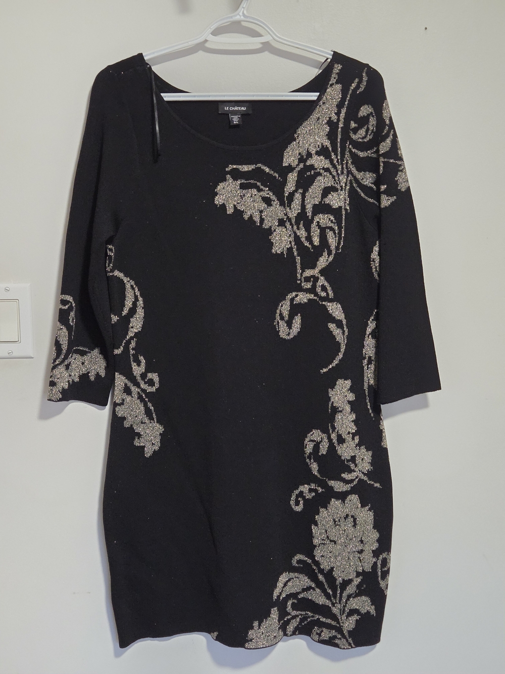 le chateau Black Dress with Silver Metallic Floral Accents